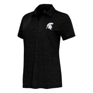 Women's  Antigua Heather Black Michigan State Spartans Layout V-Neck Polo