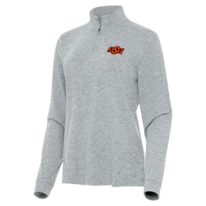 Women's Antigua  Heather Gray Oklahoma State Cowboys Mentor Long Sleeve Quarter-Zip Mock Polo