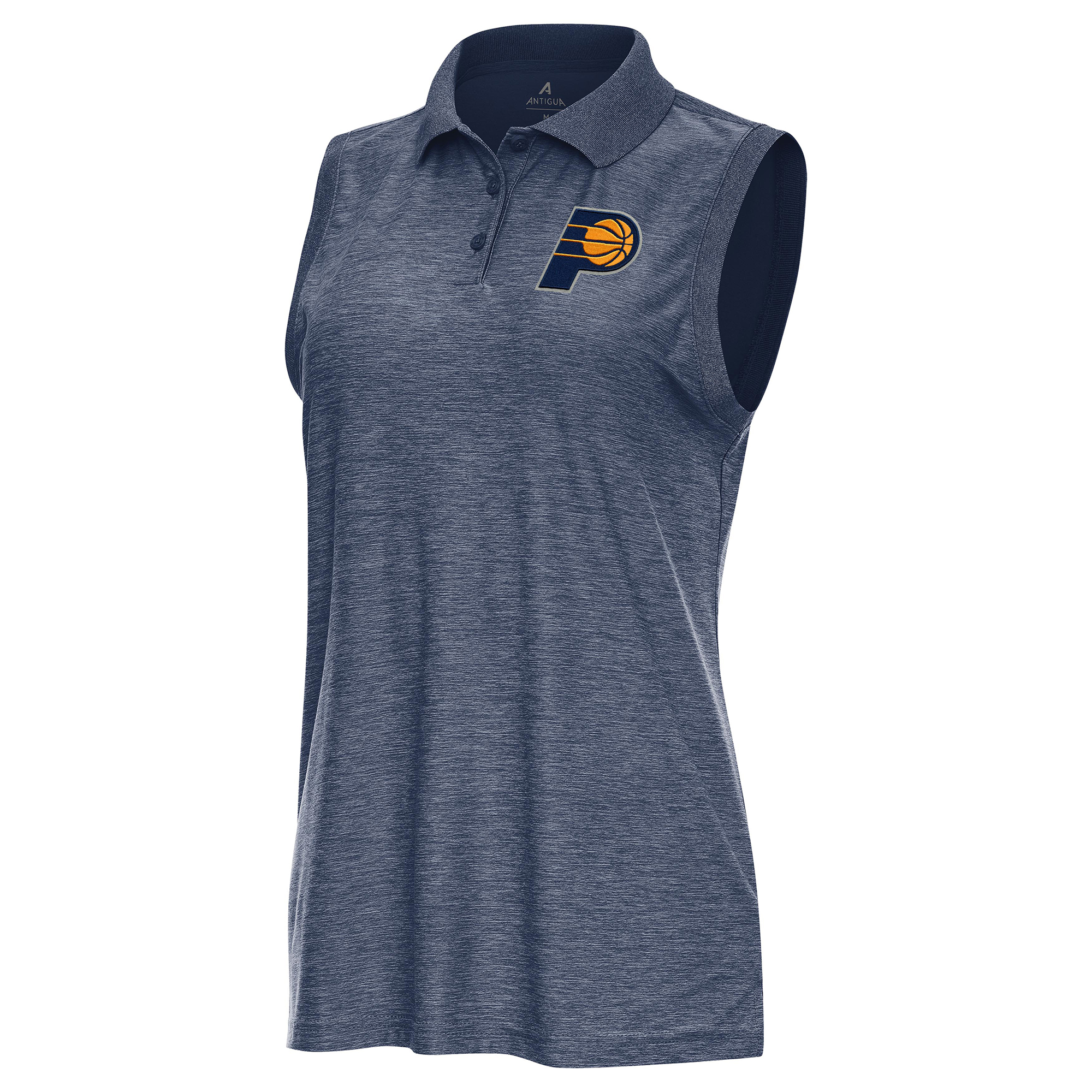 Women's Antigua Heather Navy Indiana Pacers Recap Sleeveless Polo