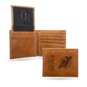 Brown New Jersey Devils Laser Engraved Billfold Wallet