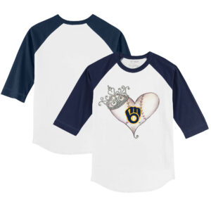 Infant Tiny Turnip White/Navy Milwaukee Brewers Tiara Heart Raglan 3/4 Sleeve T-Shirt