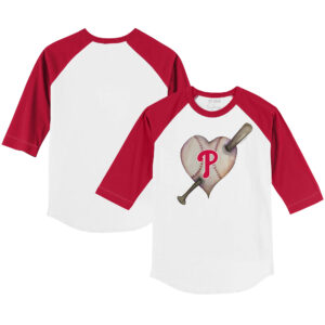 Toddler Tiny Turnip White/Red Philadelphia Phillies Heart Bat 3/4-Sleeve Raglan T-Shirt