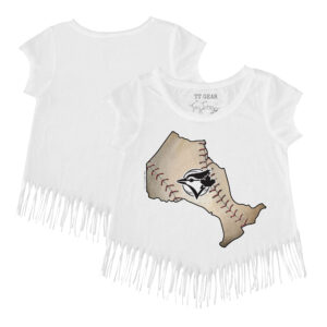 Girls Toddler Tiny Turnip White Toronto Blue Jays Province Outline Fringe T-Shirt