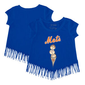Girls Toddler Tiny Turnip Royal New York Mets Triple Scoop Fringe T-Shirt