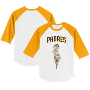 Toddler Tiny Turnip White/Gold San Diego Padres Triple Scoop 3/4-Sleeve Raglan T-Shirt