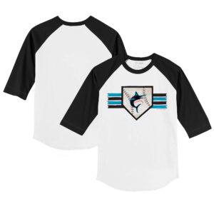 Youth Tiny Turnip White/Black Miami Marlins Base Stripe 3/4-Sleeve Raglan T-Shirt