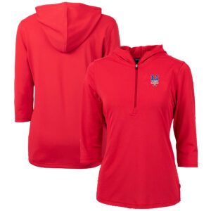 Women's Cutter & Buck Red New York Mets Americana Logo DryTec Virtue Eco Pique Recycled Half-Zip Pullover Hoodie