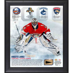 Roberto Luongo Florida Panthers Framed 15" x 17" 1000 Games Collage with a Piece of Game-Used Puck from 1000th NHL Game - Limited Edition of 111