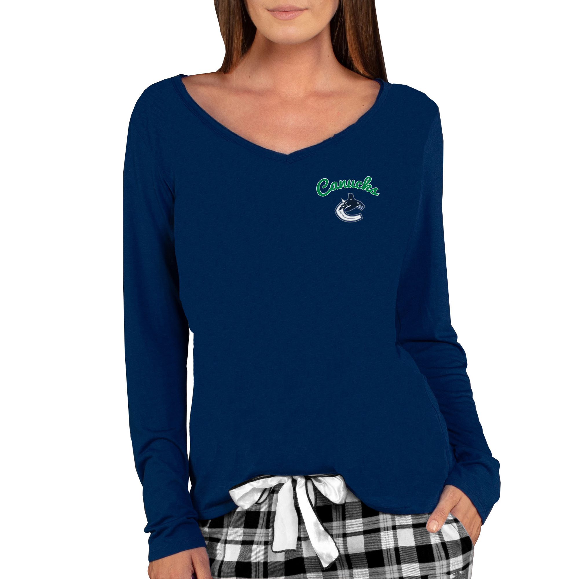 Women's Concepts Sport Navy Vancouver Canucks Marathon Knit Long Sleeve V-Neck T-Shirt