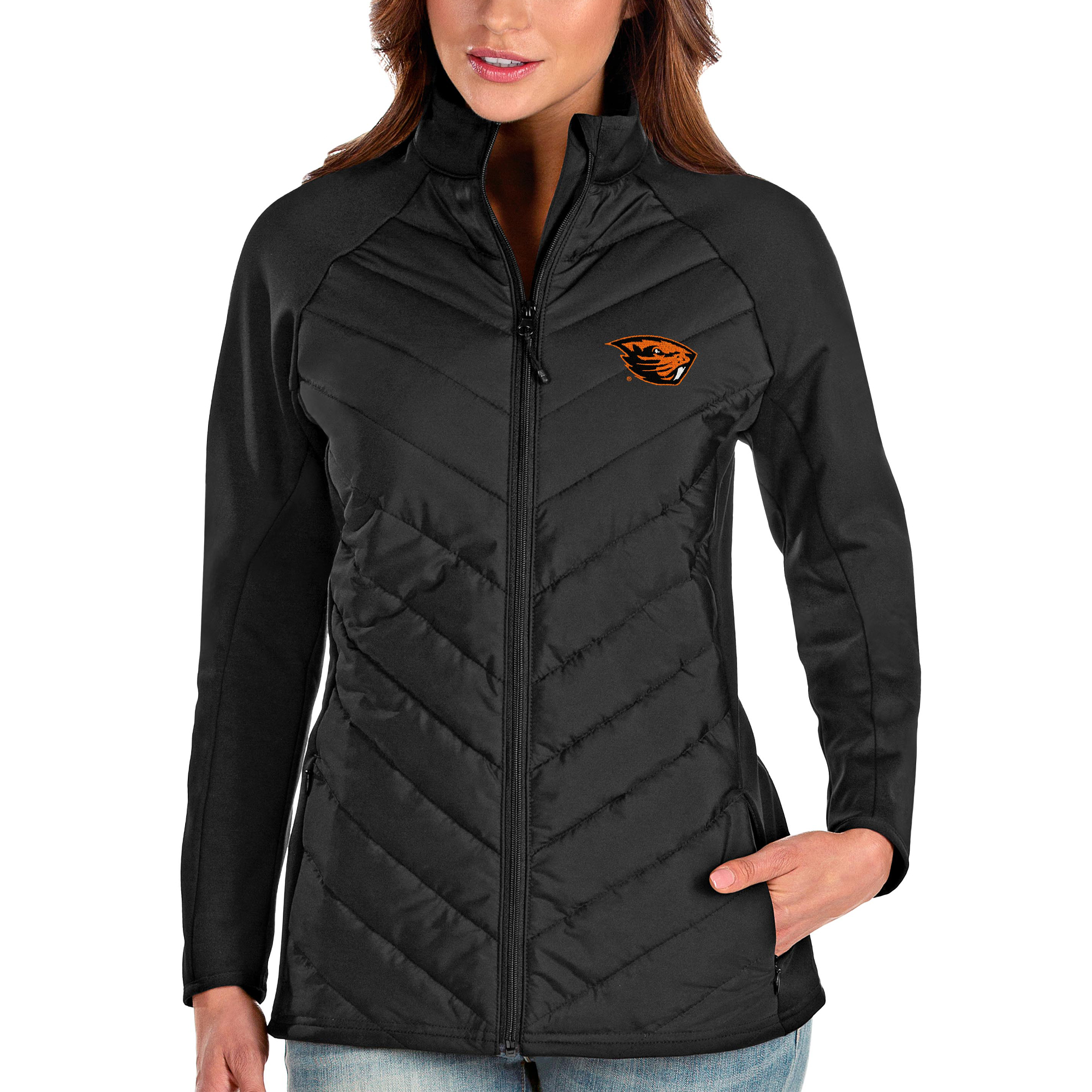Women's Antigua Black Oregon State Beavers Altitude Full-Zip Puffer Jacket