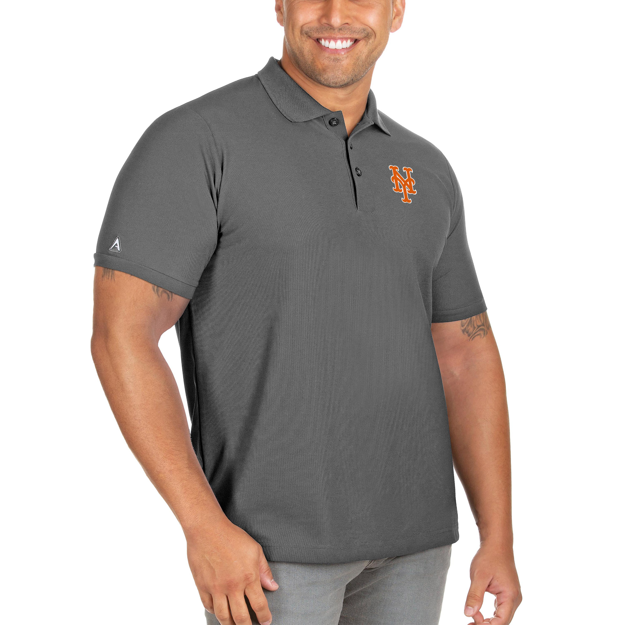 Men's Antigua Gray New York Mets Big & Tall Legacy Pique Polo