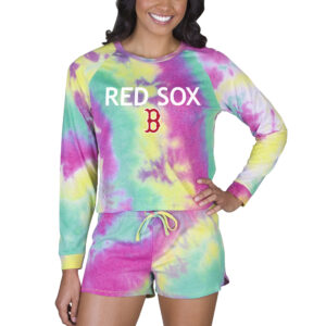 Women's Concepts Sport Boston Red Sox Velodrome Tie-Dye Long Sleeve Top & Shorts Set