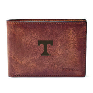 Men's Fossil Brown Tennessee Volunteers Derrick Front Pocket Leather Bi-Fold Wallet