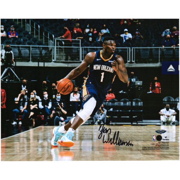 Zion Williamson New Orleans Pelicans Autographed 8" x 10" Dribbling In Navy Jersey Photograph