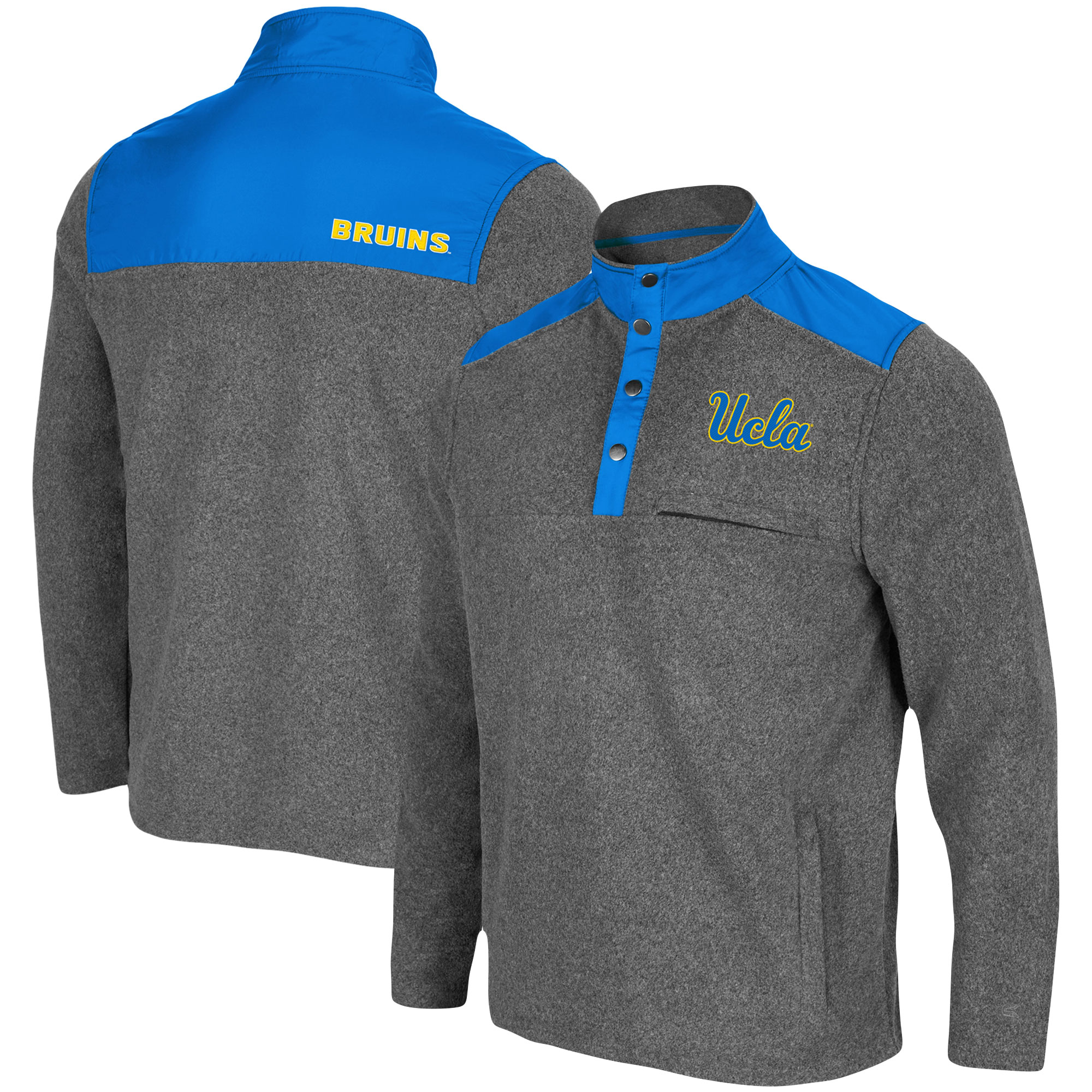 Men's Colosseum Heathered Charcoal/Blue UCLA Bruins Huff Snap Pullover - Image 5