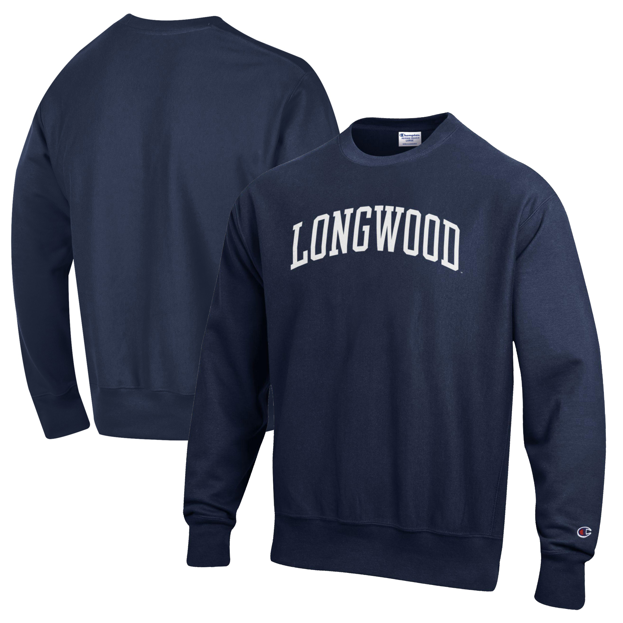 Men's Champion Navy Longwood Lancers Reverse Weave Fleece Crewneck Sweatshirt