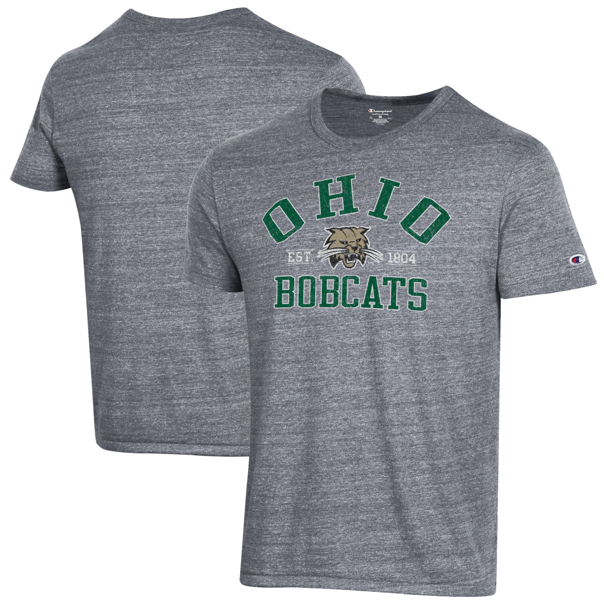 Men's Champion Heathered Gray Ohio Bobcats Ultimate Tri-Blend T-Shirt - Image 2