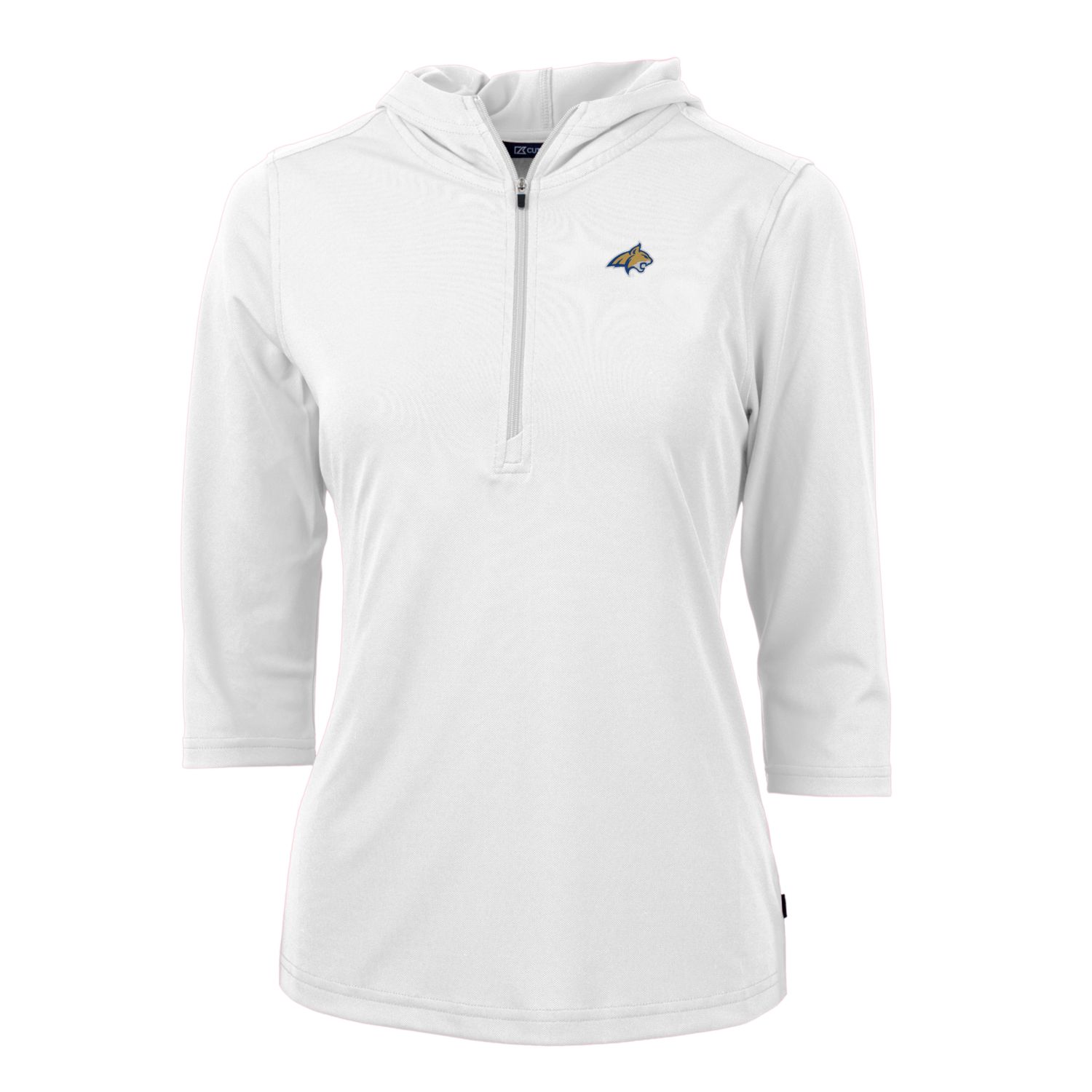 Women's Cutter & Buck White Montana State Bobcats Virtue Eco Pique Half-Zip 3/4 Sleeve Pullover Hoodie