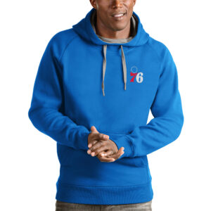 Men's Antigua Blue Philadelphia 76ers Victory Pullover Hoodie
