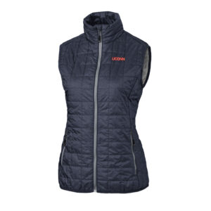 Women's Cutter & Buck Anthracite UConn Huskies Wordmark Rainier PrimaLoft Eco Full-Zip Vest