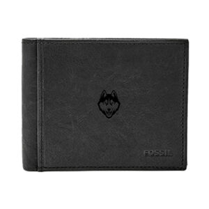 Men's Fossil Black UConn Huskies Leather Ingram RFID Flip ID Bifold Wallet