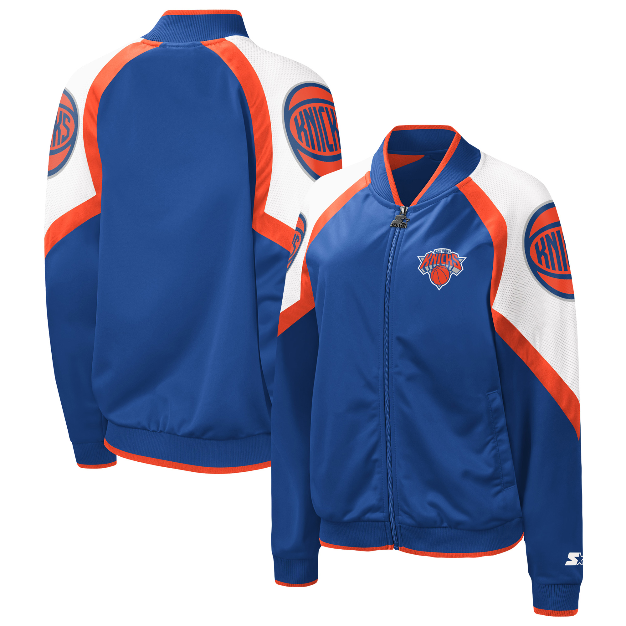 Women's Starter Blue/Orange New York Knicks Fan Girl Satin Raglan Full-Zip Jacket - Image 5