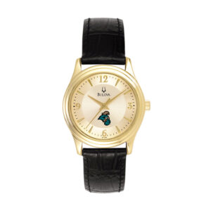 Women's Bulova Gold/Black Coastal Carolina Chanticleers Stainless Steel Watch with Leather Band