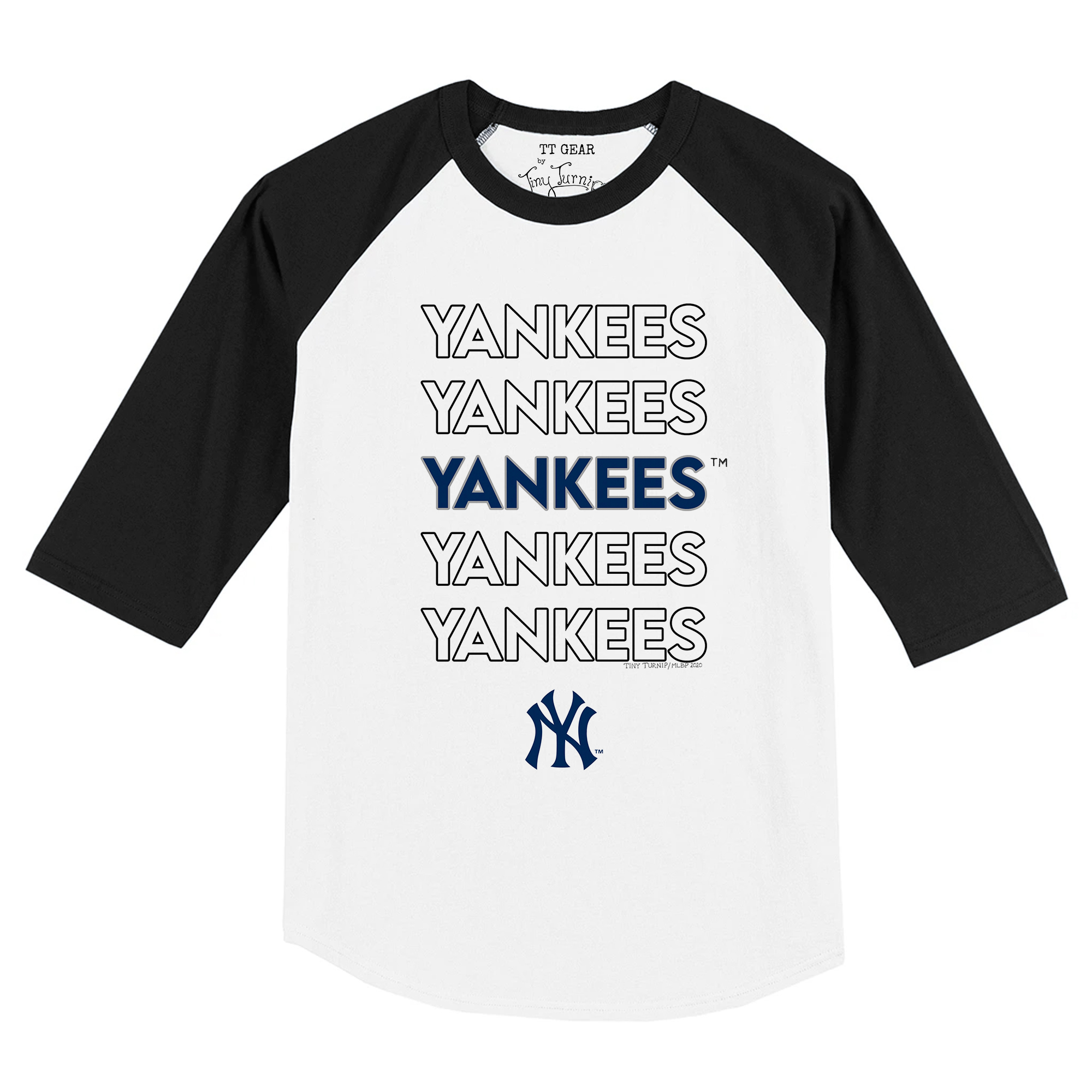 Toddler Tiny Turnip White/Black New York Yankees Stacked Raglan 3/4 Sleeve T-Shirt