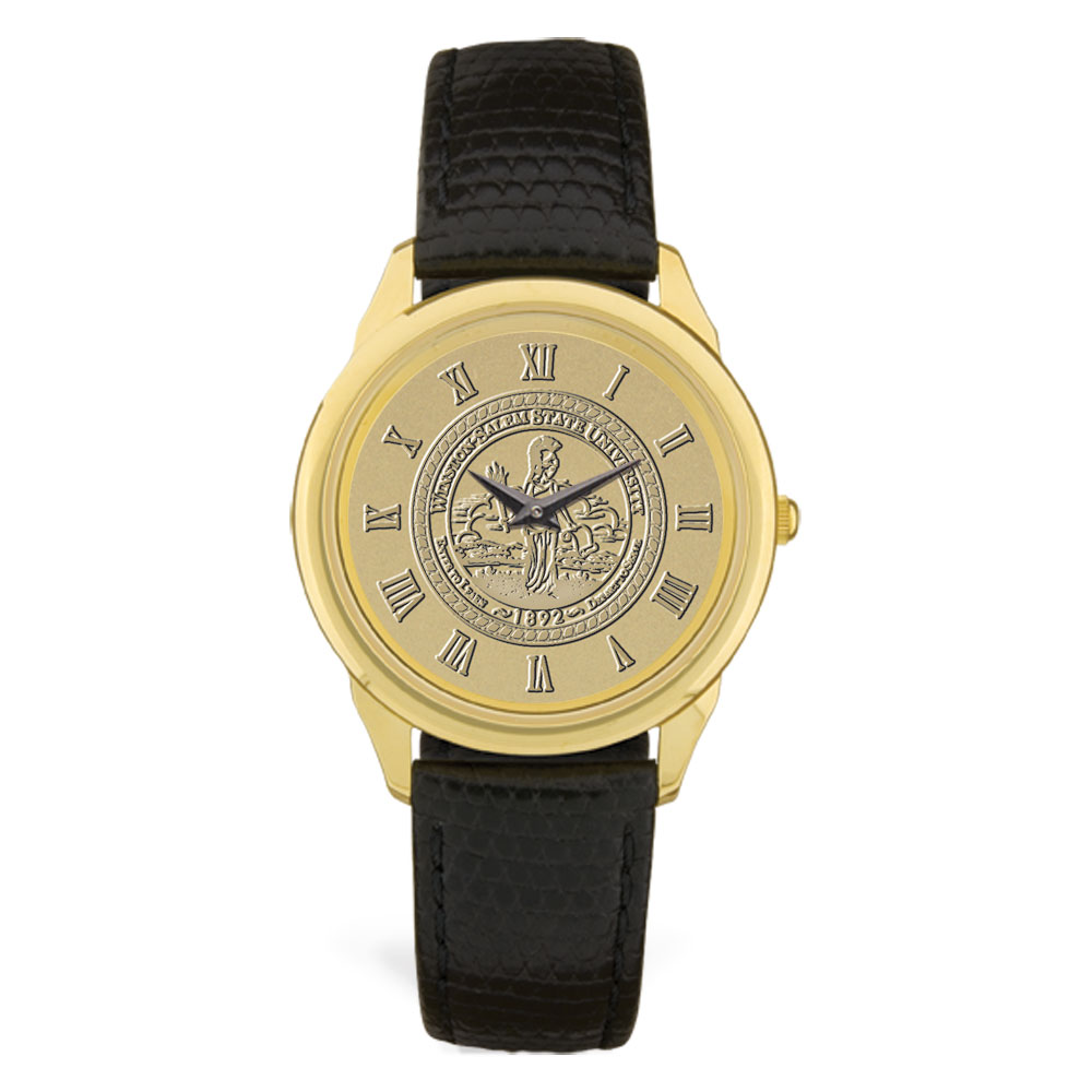 Gold Winston-Salem State Rams Medallion Leather Wristwatch