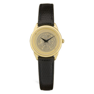 Women's Gold UC Irvine Anteaters Medallion Black Leather Wristwatch