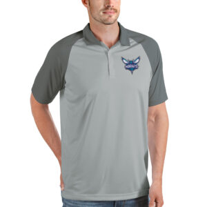 Men's Antigua Gray Charlotte Hornets Nova Raglan Polo