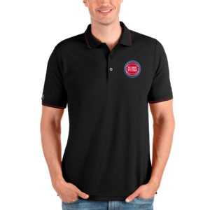 Men's Antigua Black Detroit Pistons Affluent Polo