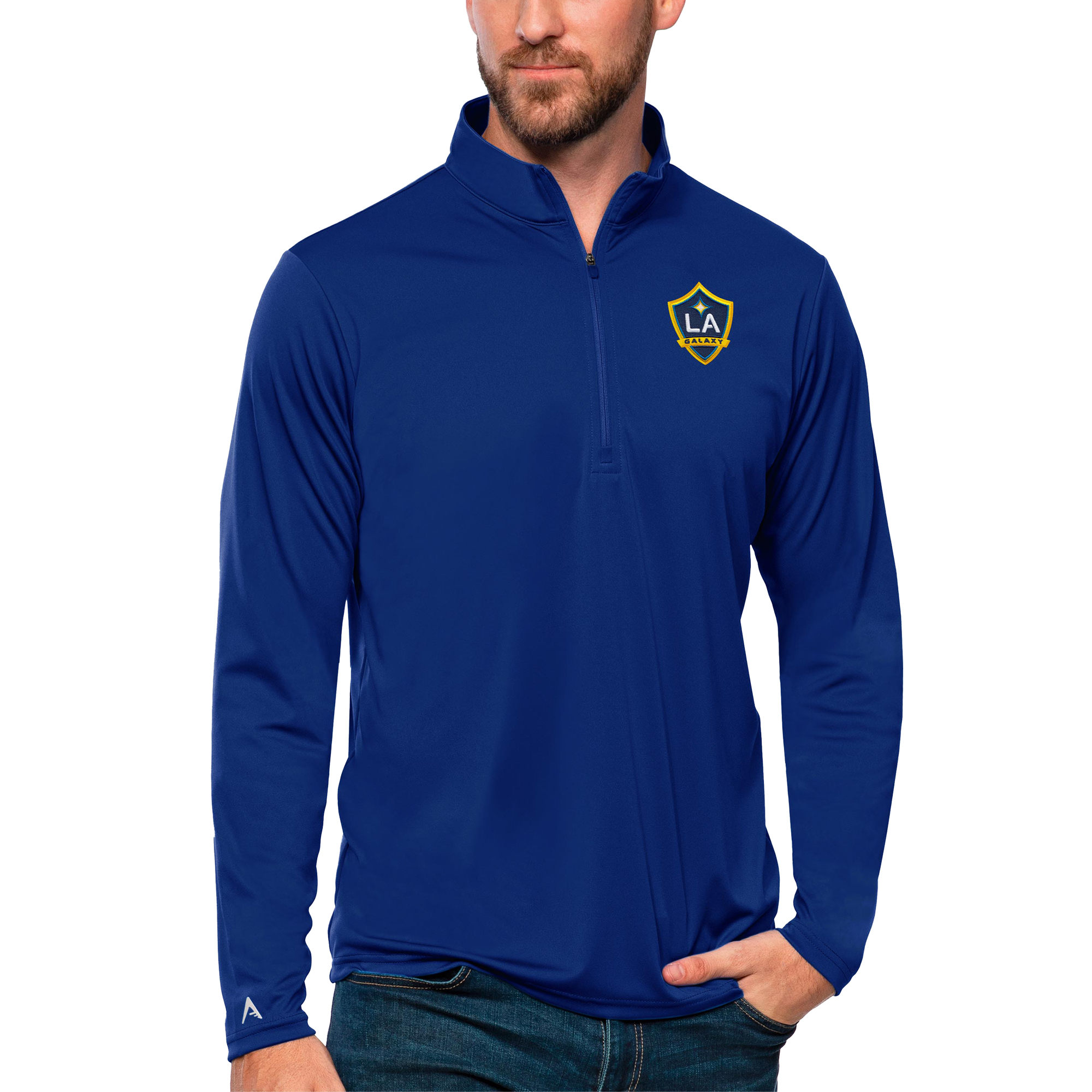 Men's Antigua Royal LA Galaxy Tribute Quarter-Zip Pullover Top