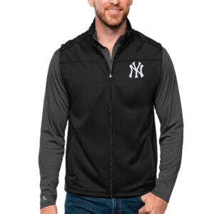 Men's Antigua Black New York Yankees Links Full-Zip Golf Vest