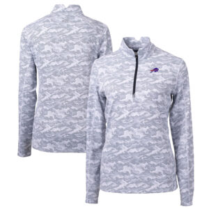 Women's Cutter & Buck Charcoal Buffalo Bills Traverse Camo Print Stretch Quarter-Zip Pullover Top