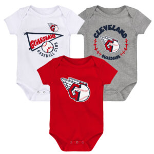 Infant Red/White/Heather Gray Cleveland Guardians Biggest Little Fan 3-Pack Bodysuit Set