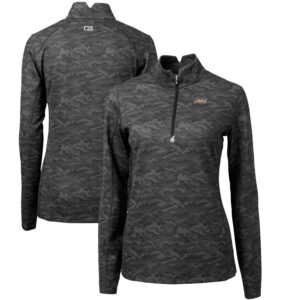 Women's Cutter & Buck Black James Madison Dukes Traverse Camo Quarter-Zip Pullover Top