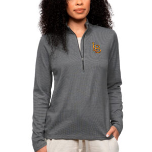 Women's Antigua Heather Charcoal Cal State Long Beach The Beach Epic Quarter-Zip Pullover Top