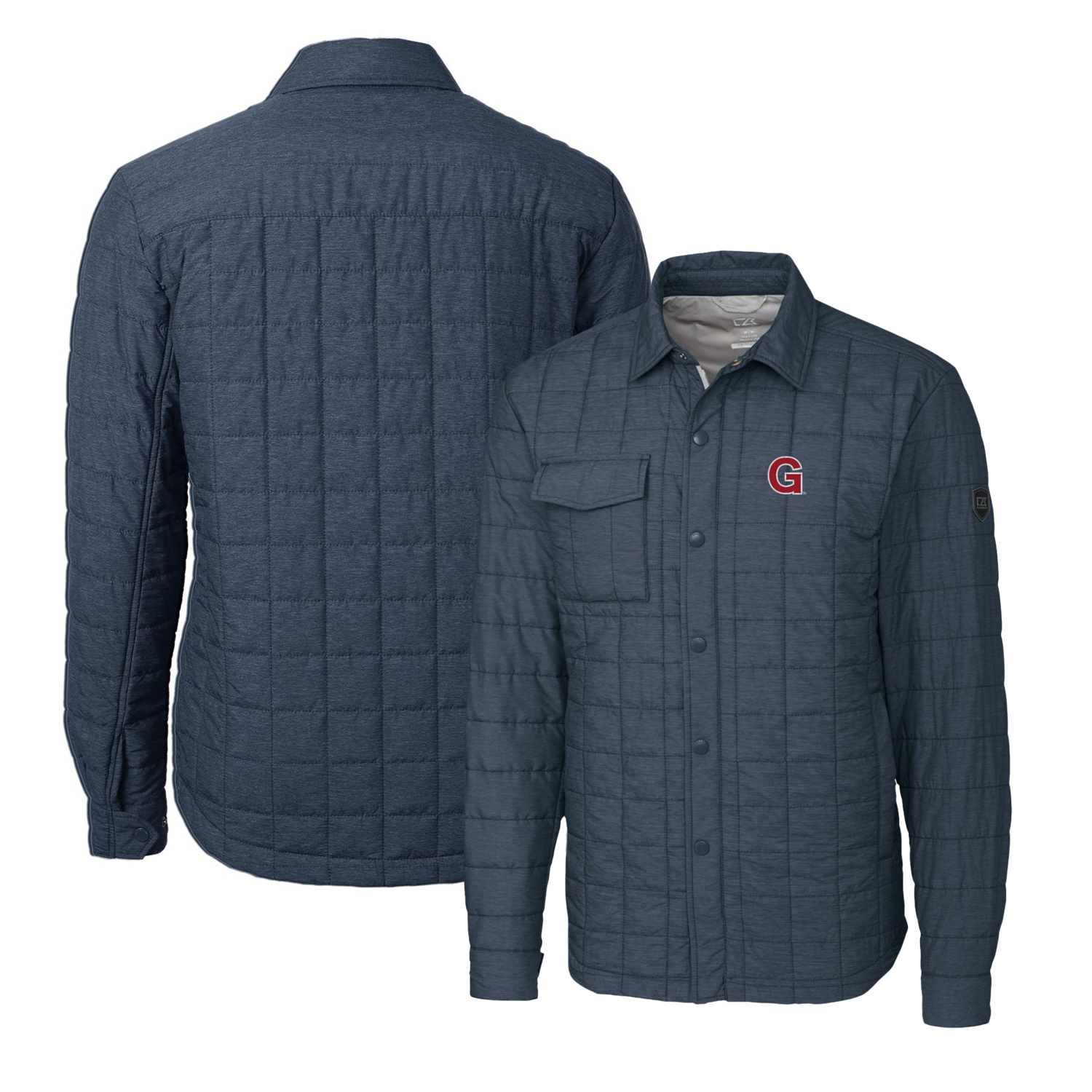 Men's Cutter & Buck Heather Navy Gonzaga Bulldogs Team Logo Big & Tall Rainier PrimaLoft Eco Insulated Quilted Button-Up Shacket - Image 5