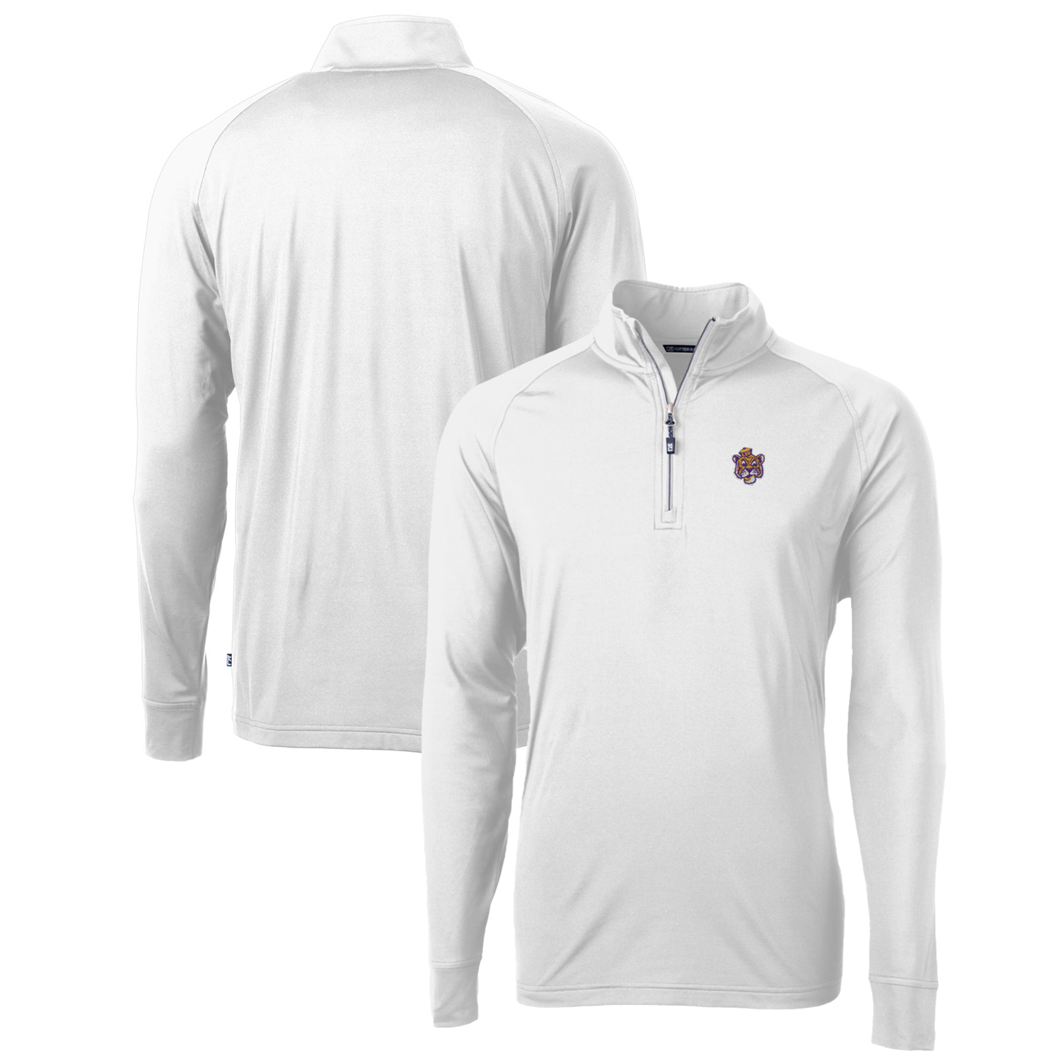 Men's Cutter & Buck White LSU Tigers Adapt Eco Knit Stretch Recycled Quarter-Zip Pullover Top