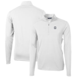 Men's Cutter & Buck White Georgetown Hoyas Virtue Eco Pique Recycled Quarter-Zip Pullover Top