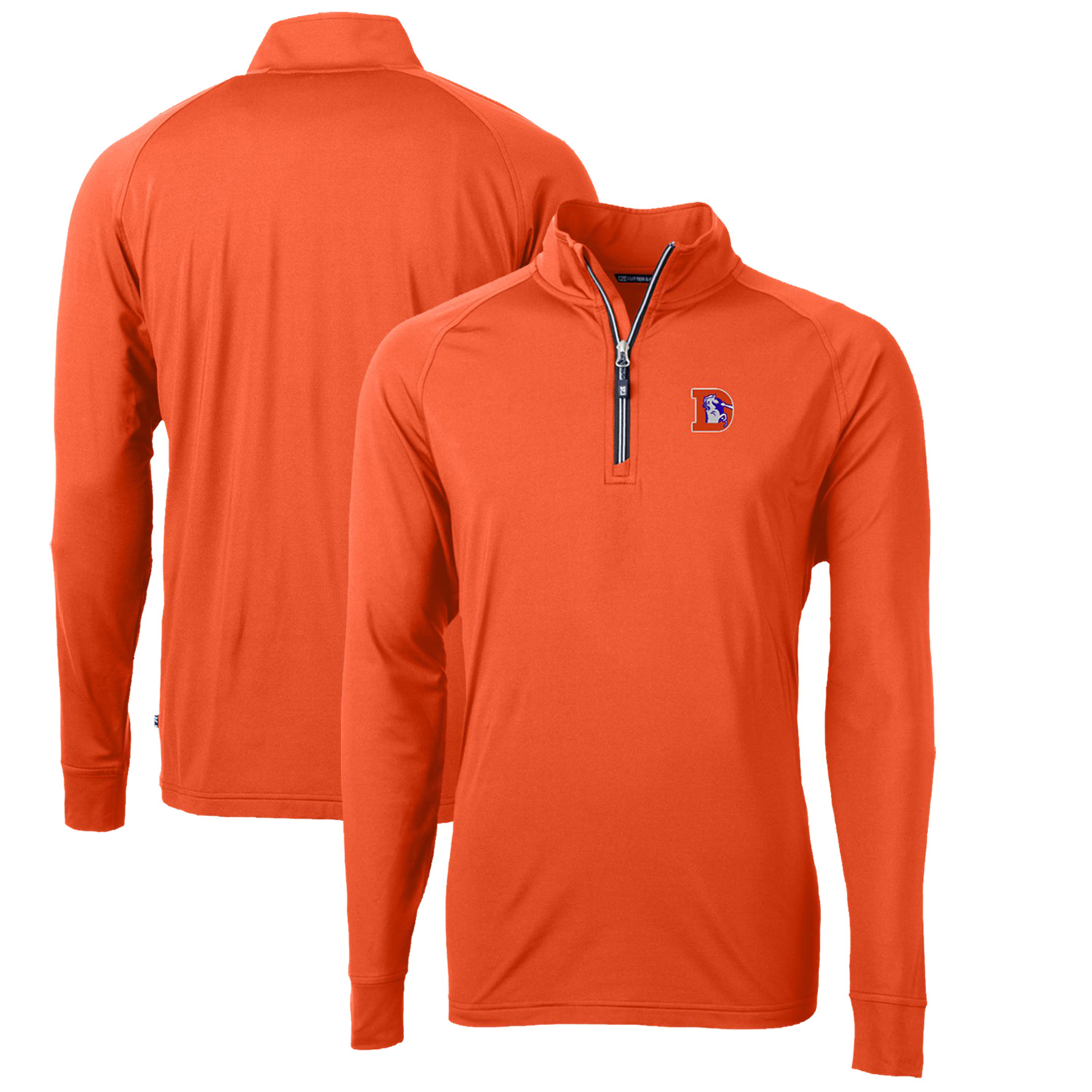 Men's Cutter & Buck Orange Denver Broncos Adapt Eco Knit Stretch Recycled Quarter-Zip Throwback Pullover Top