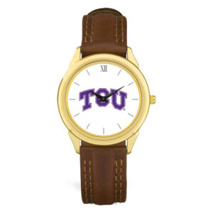 Unisex Gold/Brown TCU Horned Frogs Team Logo Leather Wristwatch