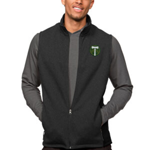 Men's Antigua Heather Black Portland Timbers Primary Team Logo Course Full-Zip Vest
