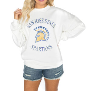 Women's Gameday Couture White San Jose State Spartans Good Vibes Premium Fleece Drop Shoulder Pullover Sweatshirt