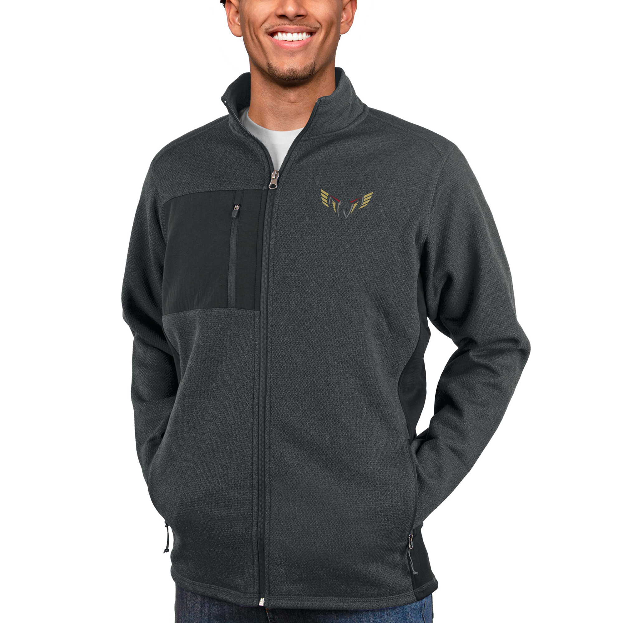 Men's Antigua Heather Charcoal Philadelphia Wings Course Full-Zip Jacket