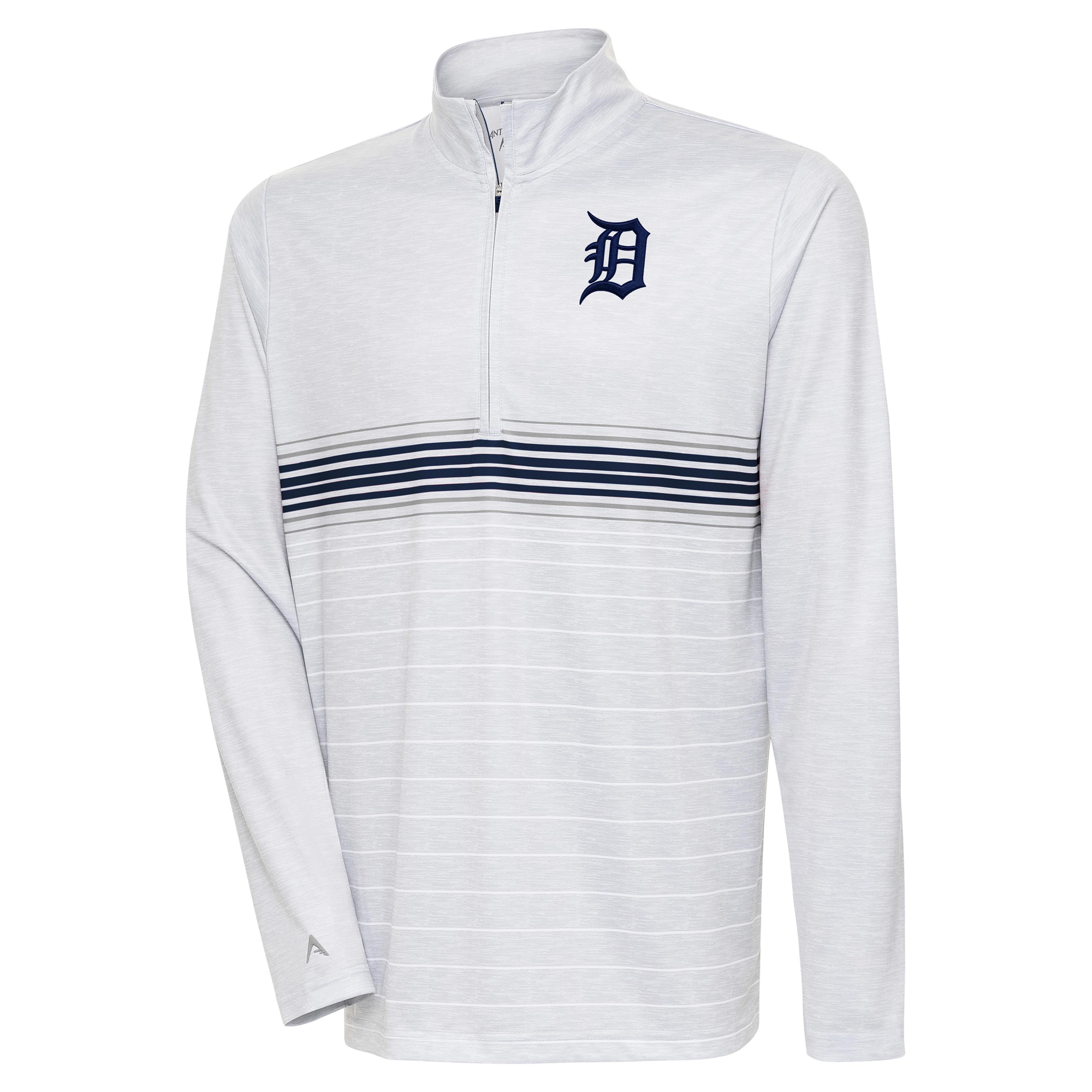 Men's Antigua Heather Gray/Navy Detroit Tigers Bullseye Quarter-Zip Pullover Top