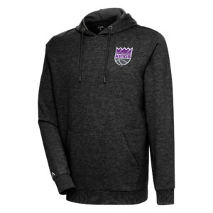 Men's Antigua Heather Black Sacramento Kings Action Pullover Hoodie