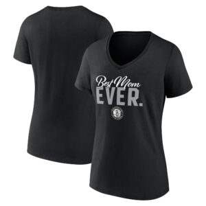 Women's Black Brooklyn Nets Best Mom Ever Logo V-Neck T-Shirt