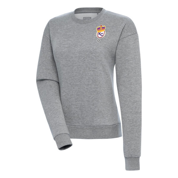 Women's Antigua Heather Gray Kansas City Monarchs Victory Crewneck Pullover Sweatshirt